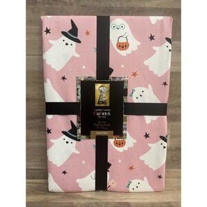 Cynthia Rowley Halloween Tablecloth 70" Round PINK CANDY GHOST Witch Ghost